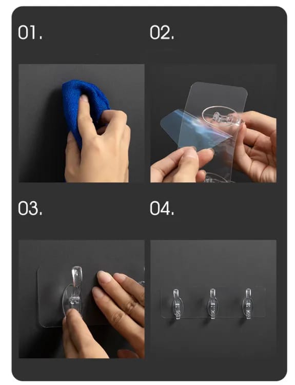 Pack of 3 6 Row Transparent Wall Hooks Self Adhesive Clothes Coat Door Hanger