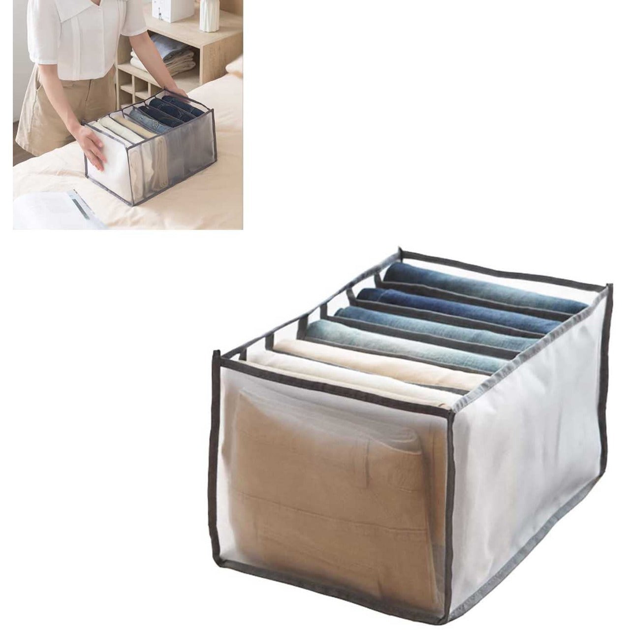 7 Grid Non-Woven Clothes Organizer for Wardrobe – Foldable Storage Box