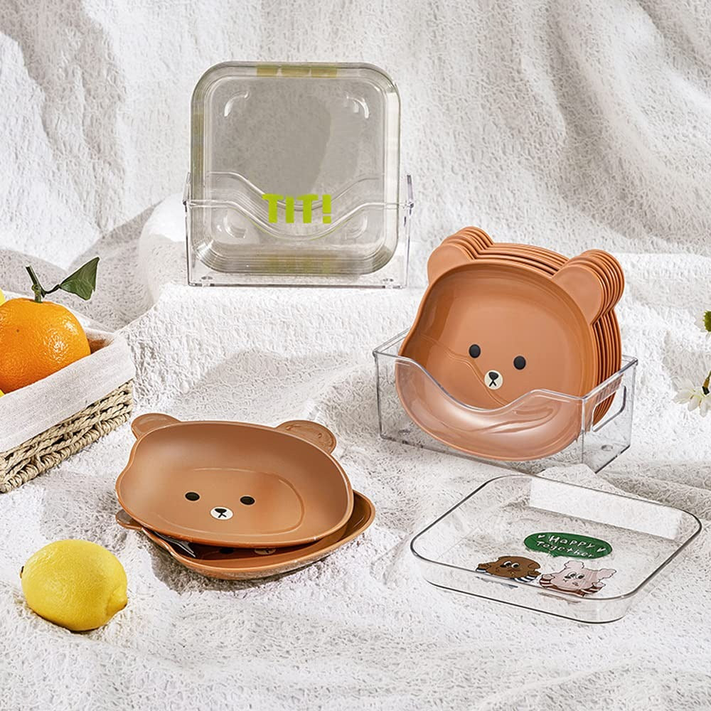 8 Plates With Stand Bear Design Durable Quality Stylish Look Reliable Utility Perfect Choice For Daily Use