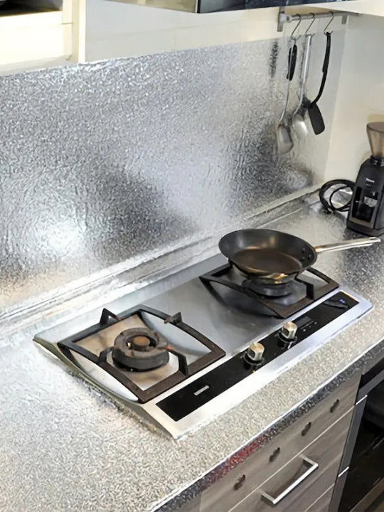 60×200cm (2meter) - Silver Foil Kitchen Oil Proof Waterproof Sticker Aluminum Foil Sheet Kitchen Stove Cabinet Stickers Self Adhesive Wallpapers