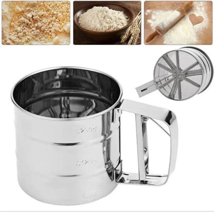 Flour Sifter, Stainless Steel Sifter for Baking, Double Layer Fine Mesh Baking Sifter