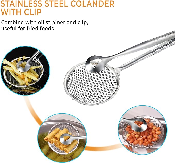 Imported Small Multi-functional 2 in 1 Fry Tool Filter Spoon Strainer With Clip