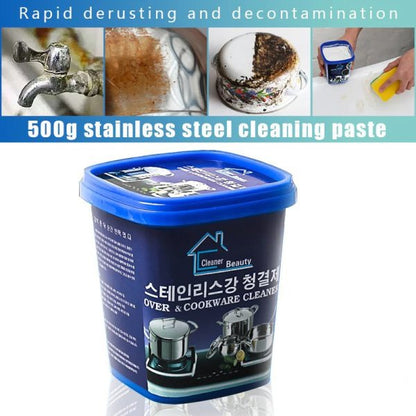 Powerful Stainless Steel Cookware Cleaning Paste Household Car Body Cleaner Washing Pot Bottom Scale Strong Cream Detergent (500g)