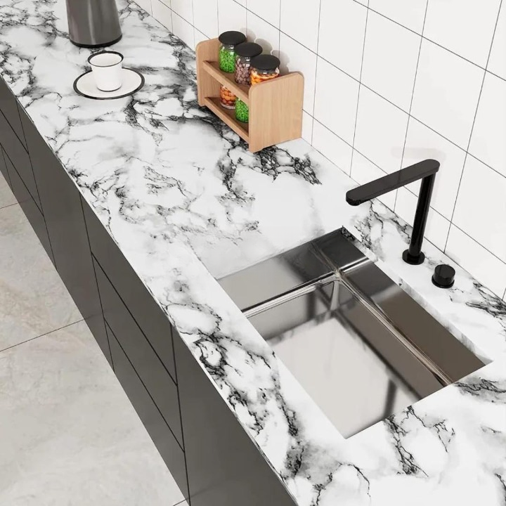 Self Adhesive White Marble Sheet Sticker For Kitchen, Cupboard, Wall – Anti Oil And Heat Resistant Wallpaper (60 x 200 cm)