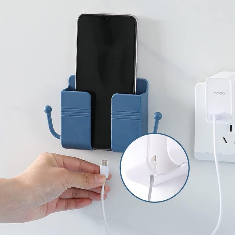 Wall Mount Phone Holder and Remote Control Stand with Hooks