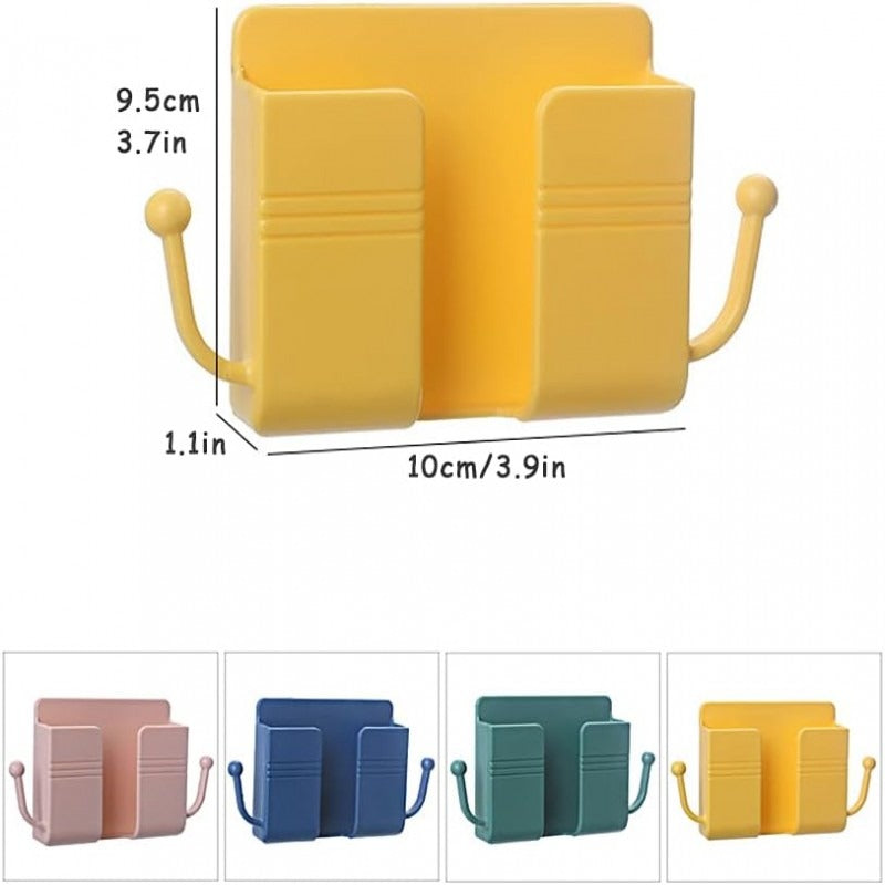 Wall Mount Phone Holder and Remote Control Stand with Hooks