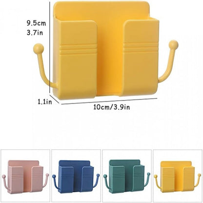 Wall Mount Phone Holder and Remote Control Stand with Hooks