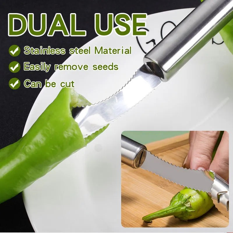 Stainless Steel Pepper Corer & Vegetable Slicer – Multifunction Jalapeno Core Remover