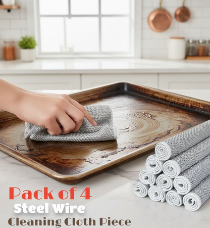 Pack of 4 Kitchen Steel Mesh Wire Dish Washer Cleaning Cloth