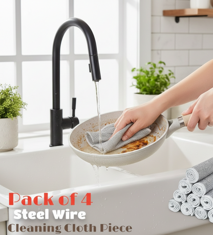 Pack of 4 Kitchen Steel Mesh Wire Dish Washer Cleaning Cloth