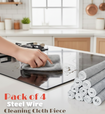 Pack of 4 Kitchen Steel Mesh Wire Dish Washer Cleaning Cloth