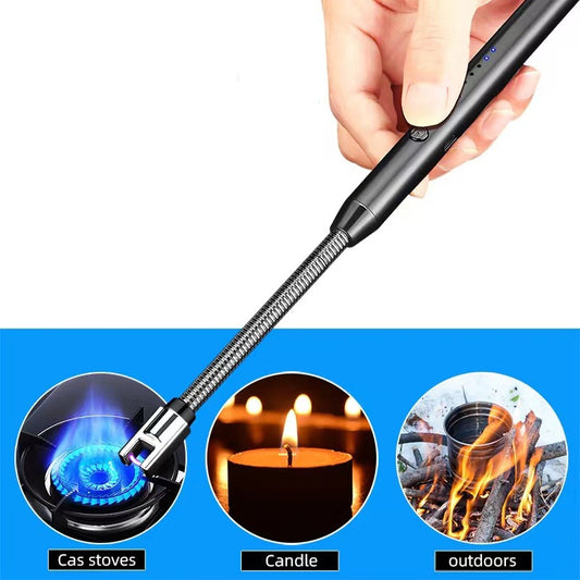 360° Outdoor Kitchen USB Rechargeable Arc Lighter – Flexible Neck, Safety Lock, Windproof & Eco-Friendly Design