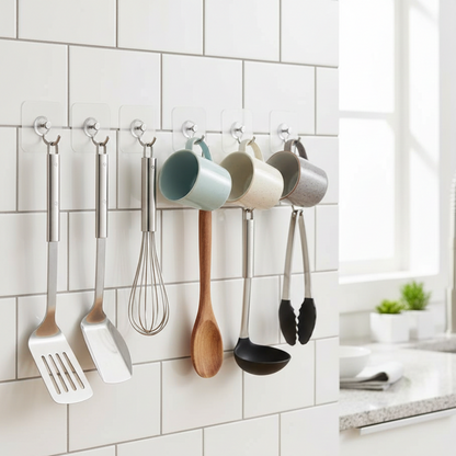 Wall Mounted Self Adhesive Transparent Screw Hooks (Pack of 10)
